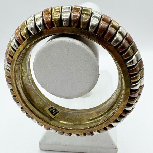 Vtg Bohemian Mixed Metal Large Chunky Indian Bangle Bracelet Silver Brass Copper - Picture 11 of 14
